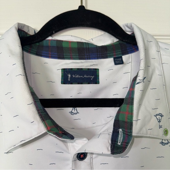🎄SALE🎄 William Murray Golf White & Blue Boat Print Polo - Picture 3 of 6